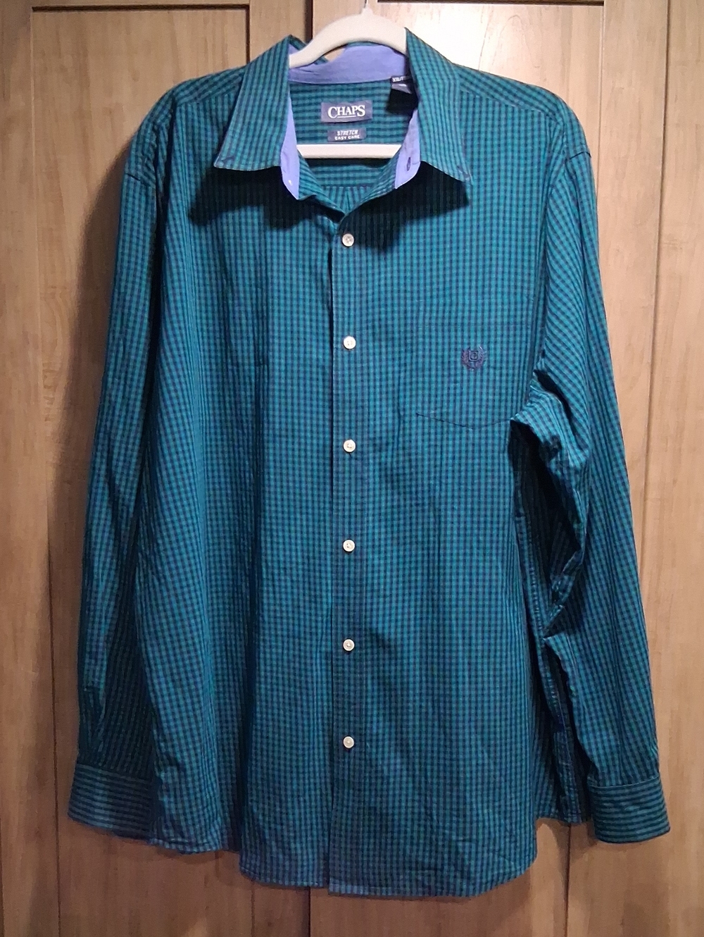Chaps Men's Teal and Navy Small-Check Button-Down Shirt